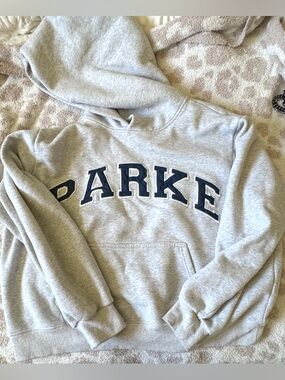 Gray PARKER Pullover Hoodie - Gray with Navy Lettering